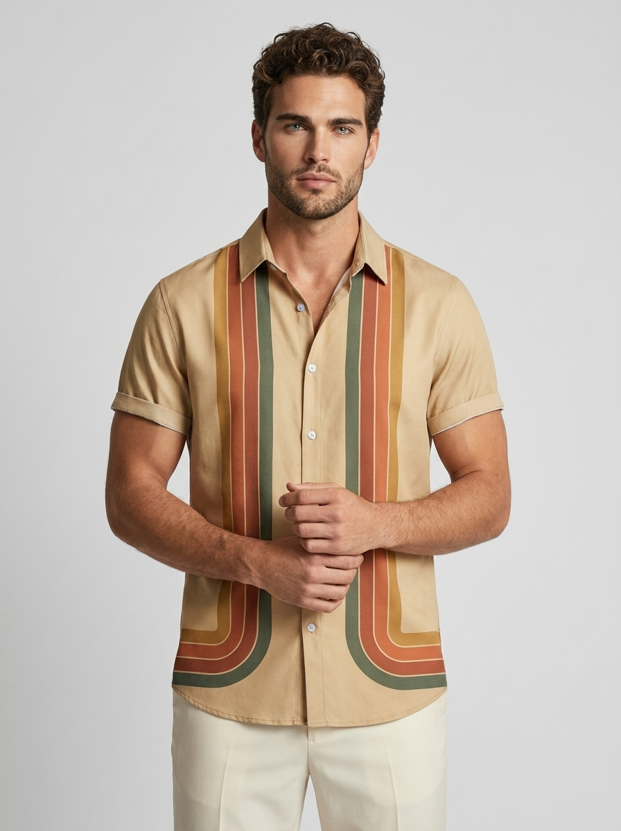 Retro Striped Short-Sleeve Shirt for Summer