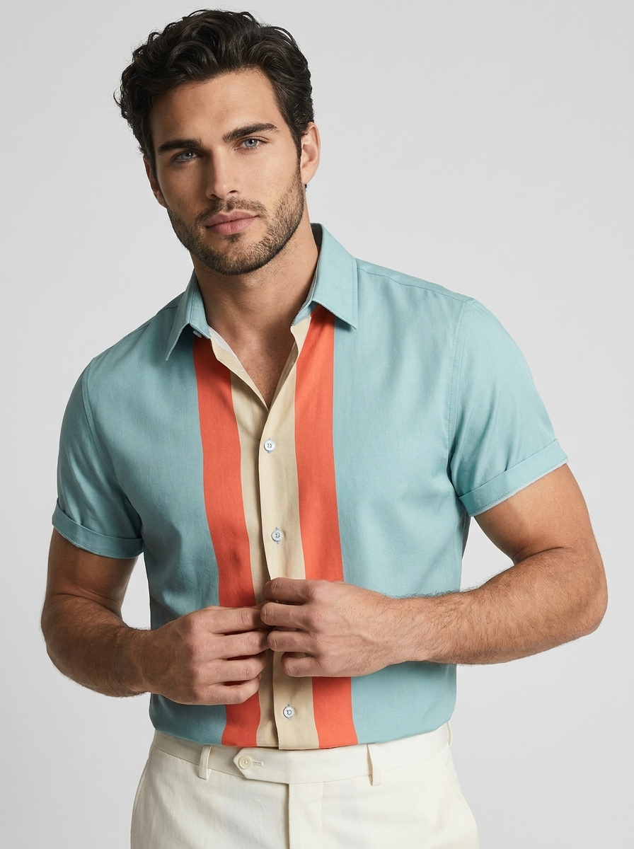Retro Striped Short-Sleeve Shirt for Summer