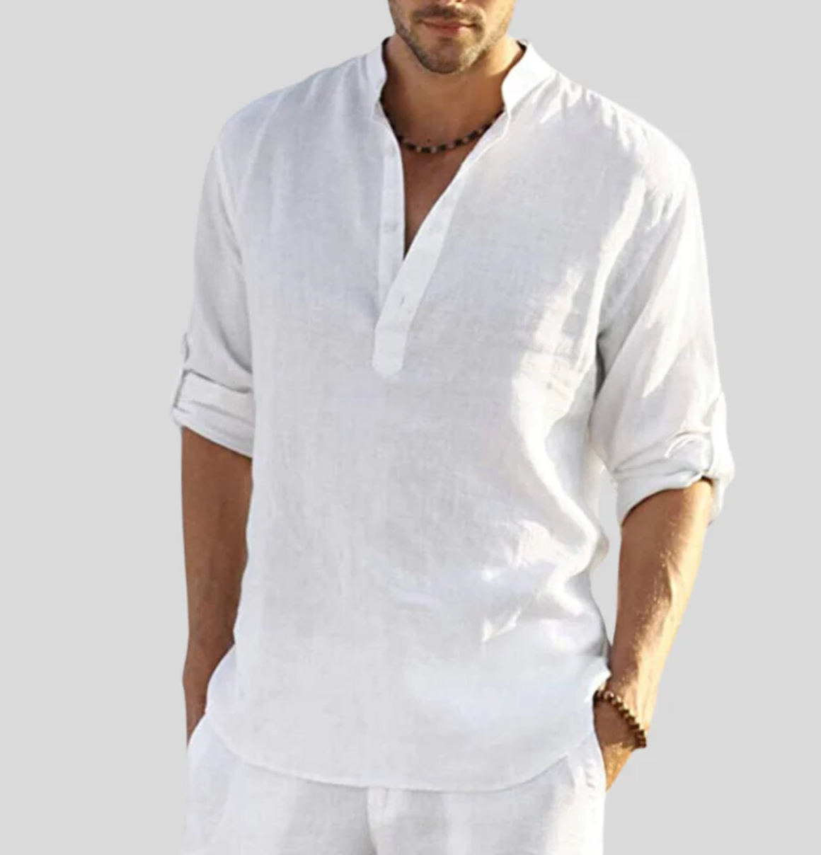 Henley Shirt Long Sleeve Band Collar Loose Fit 6