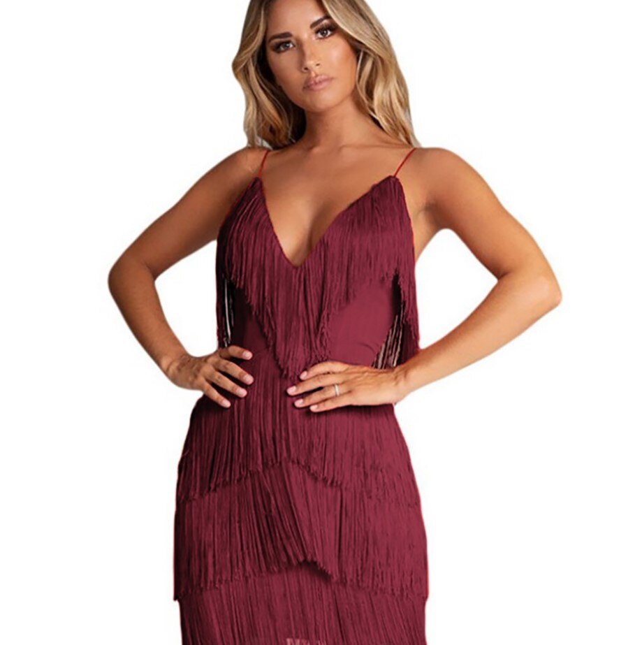Holly | Mini Dress Deep V Neck Fringed Design 3