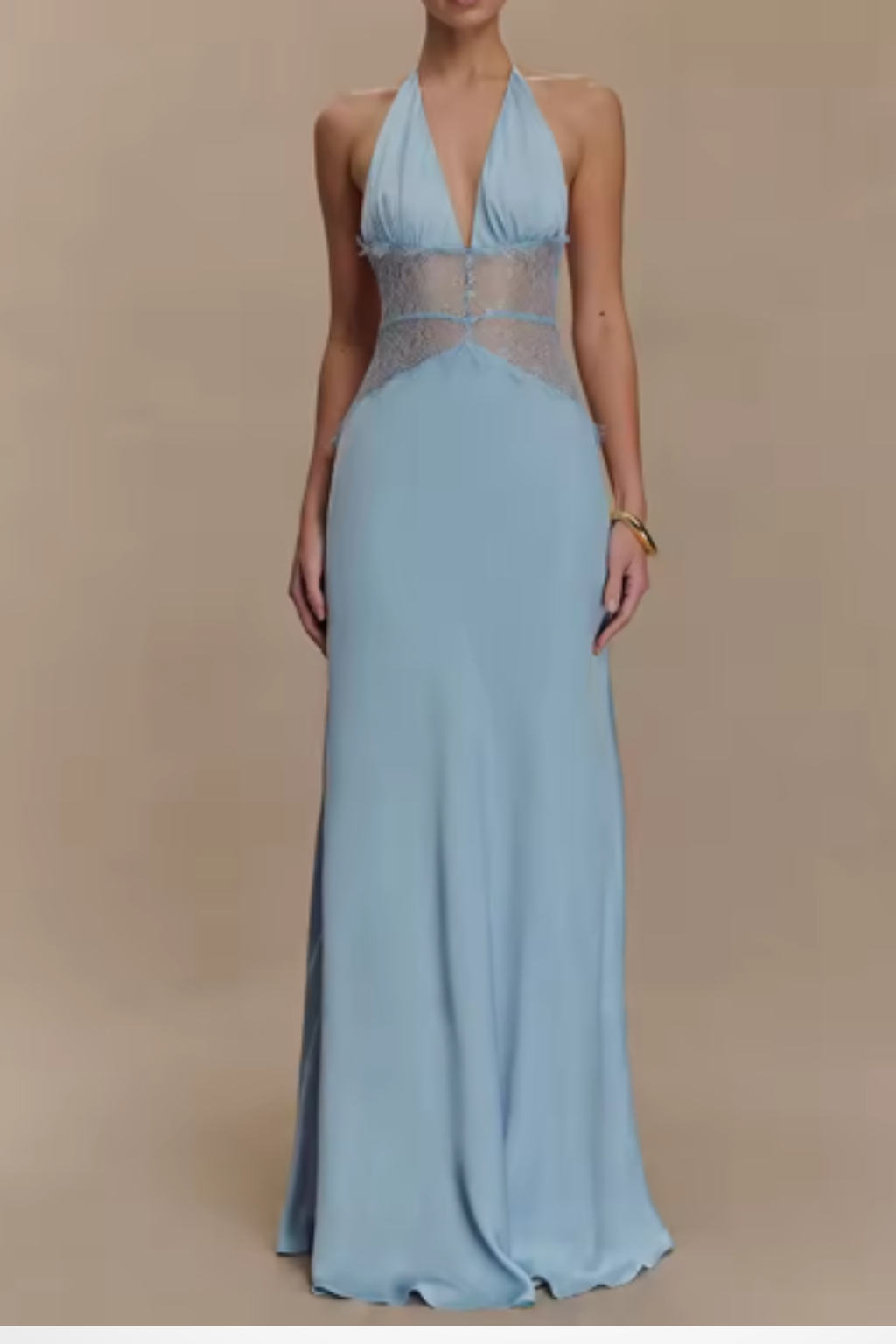 Women's halter neck backless maxi dress with lace waist