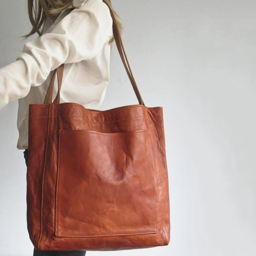 Women's chestnut brown large leather tote shoulder bag