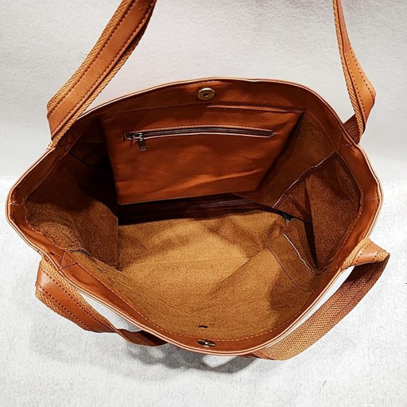 Women's dark brown large leather tote shoulder bag