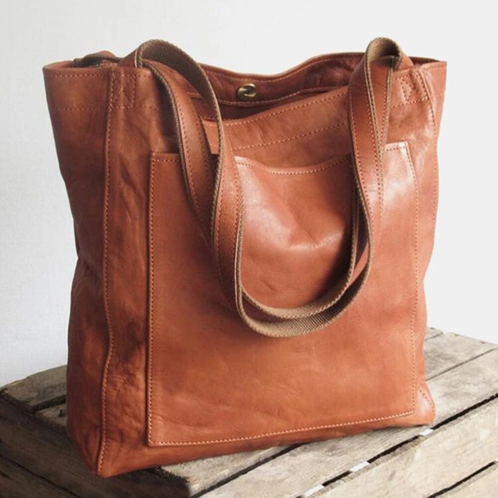 Women's black large leather tote shoulder bag