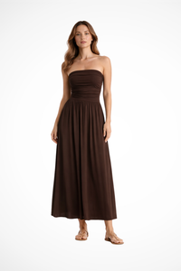 Women's Strapless Pleated Maxi Dress - Summer Occasion