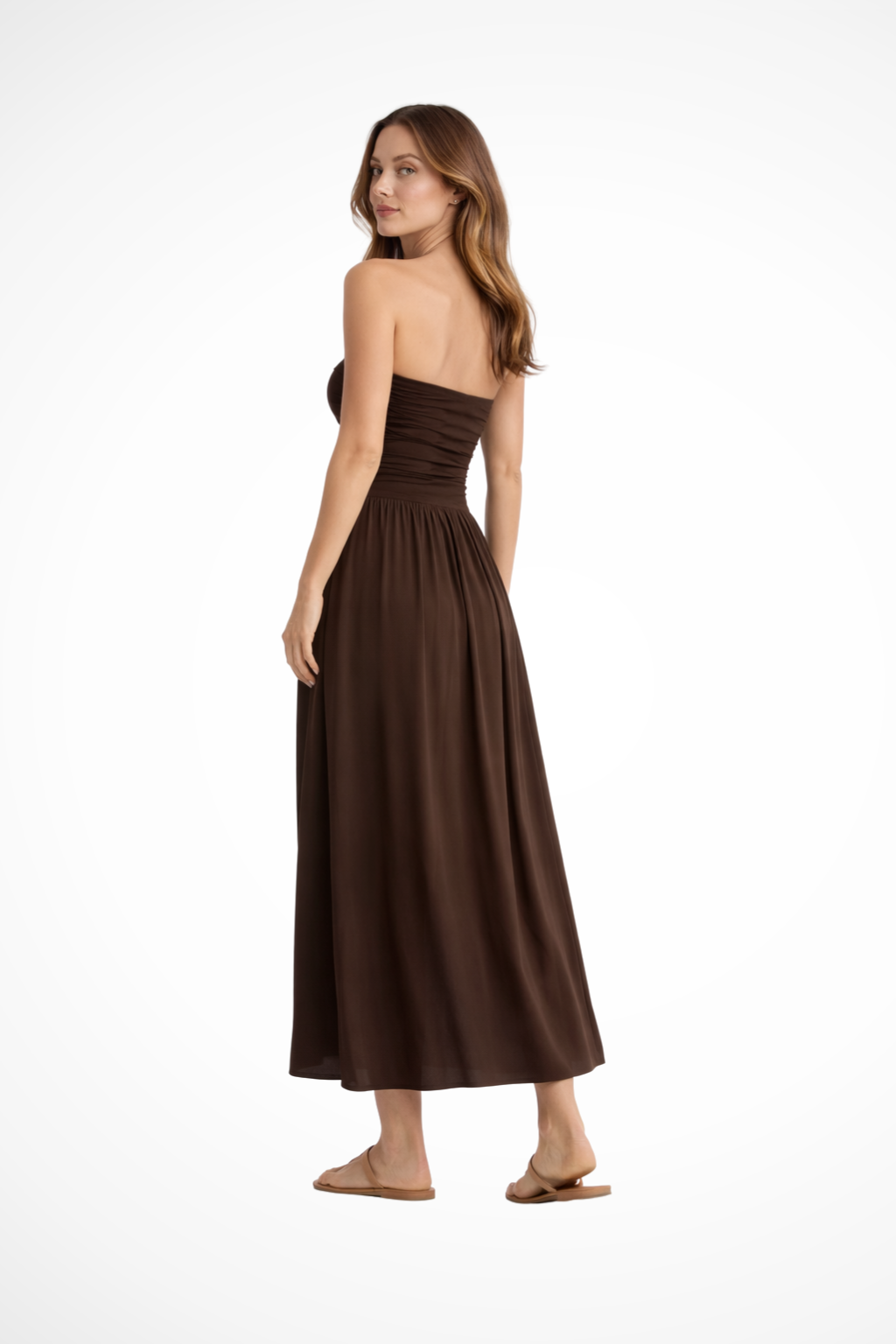 Women's strapless pleated maxi dress for summer occasions