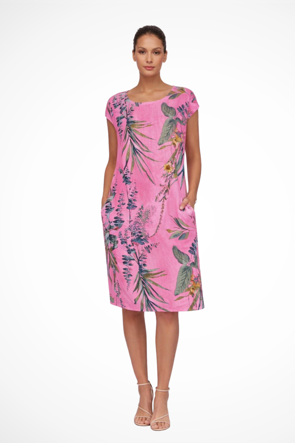 Women's floral shift summer dress with side pockets