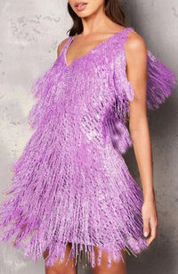 Women's A-Line Sequin Fringe Cocktail Party Mini Dress
