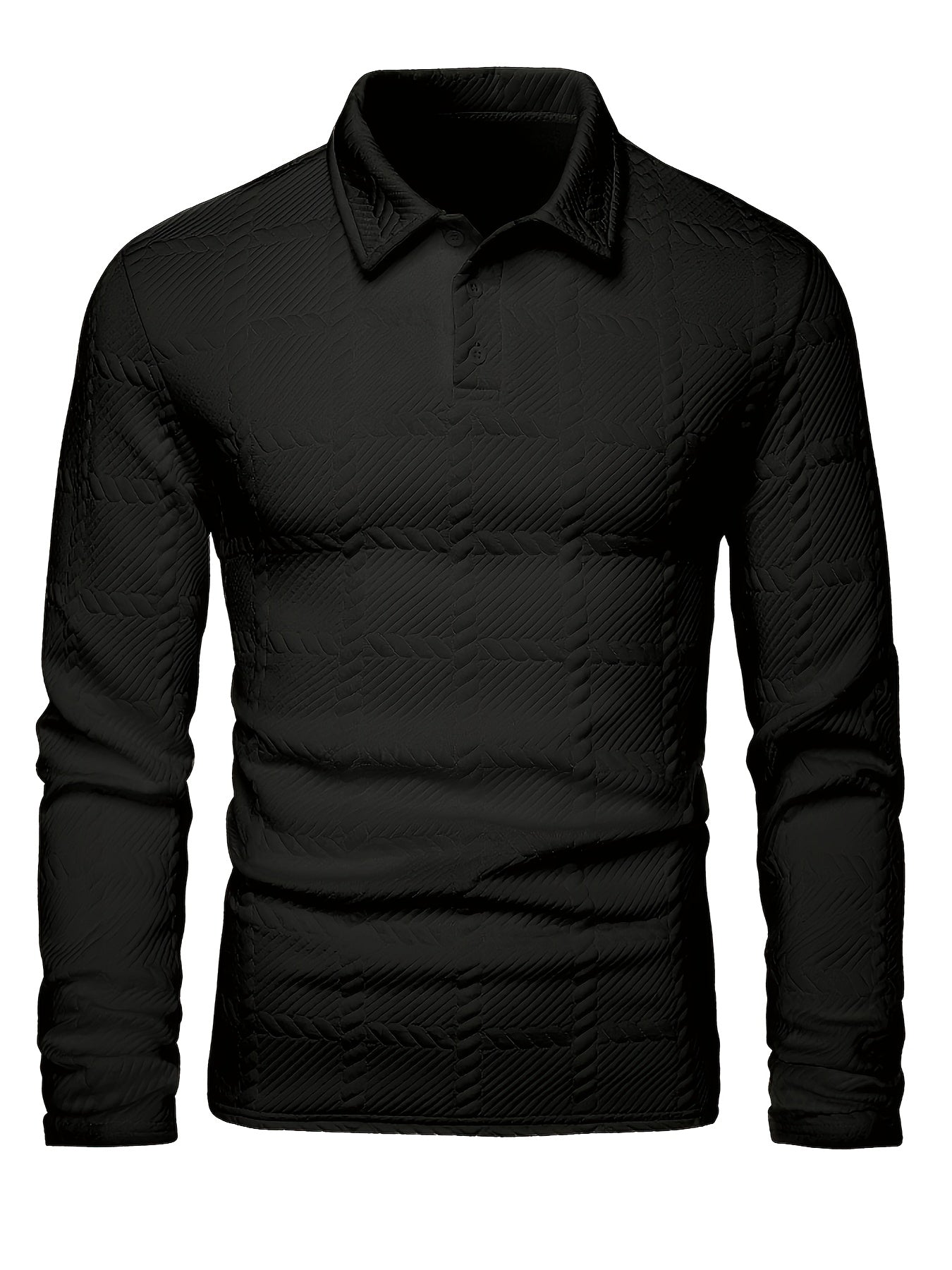 Men's black jacquard textured polo shirt