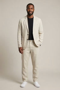 Men's Linen Two-Piece Suit with Blazer for Summer Weddings