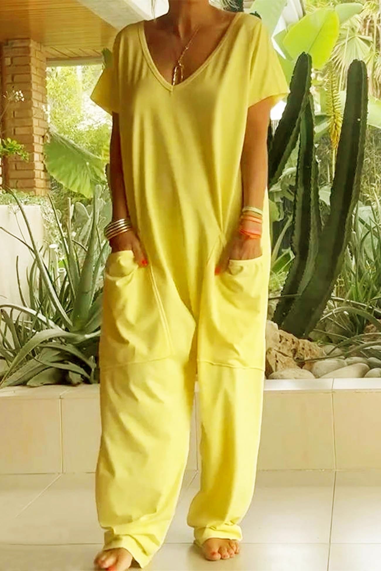 Jumpsuit Women V Neck Wide Leg Oversized Fit 2
