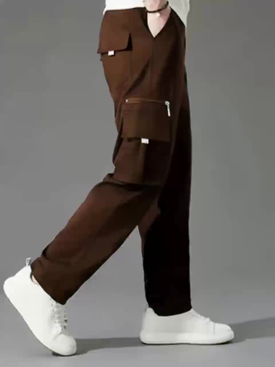 Men's light brown loose fit cargo trousers