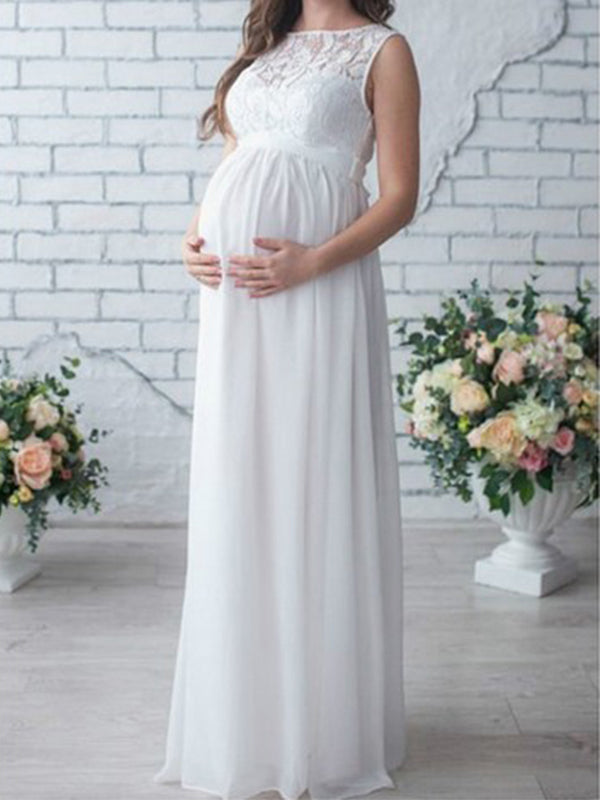 Lara | Maternity Dress Lace Belt Crew Neck Elegant 0