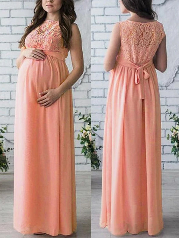 Lara | Maternity Dress Lace Belt Crew Neck Elegant 4