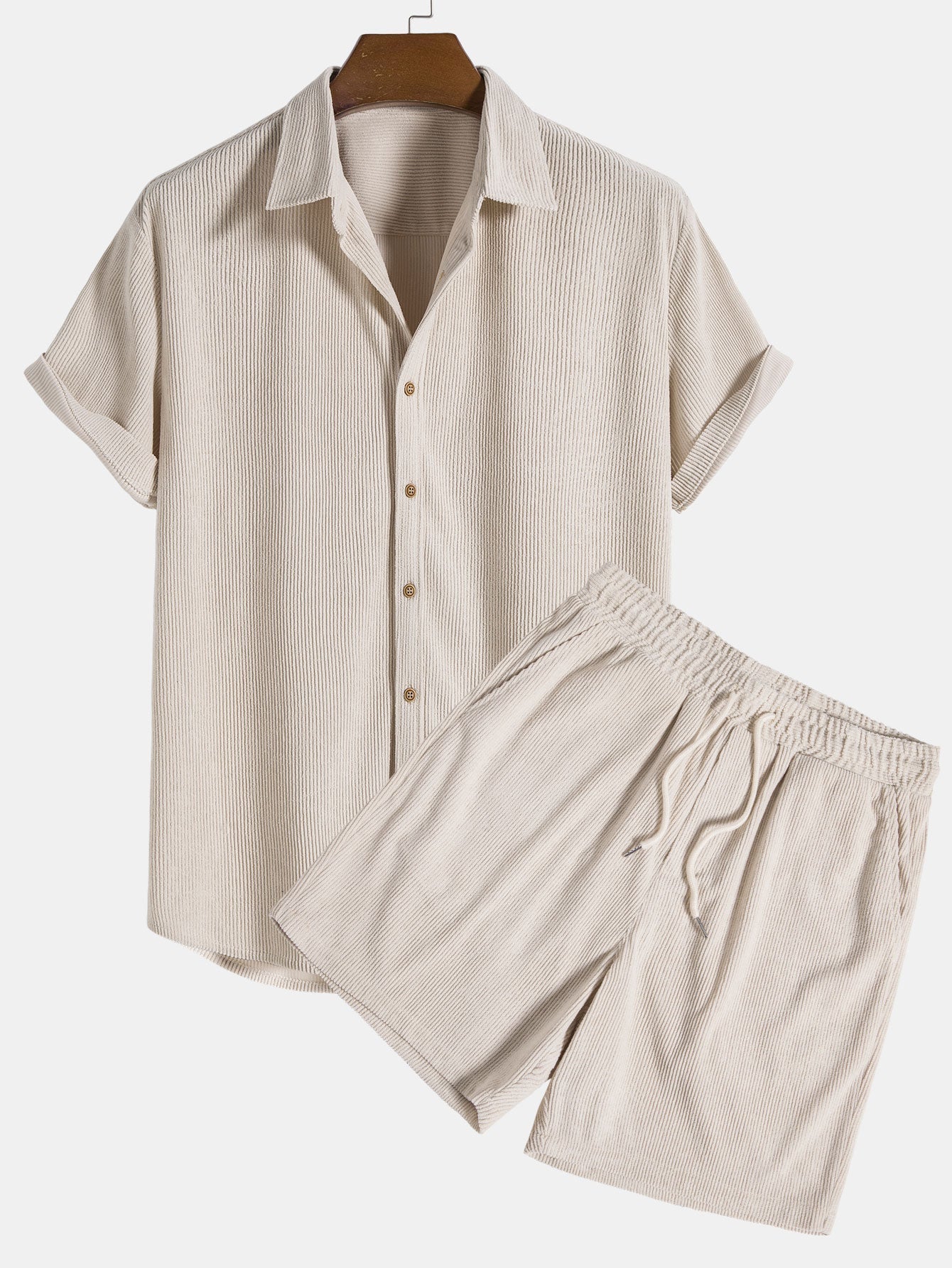 Men's light brown shirt and shorts co-ord summer set