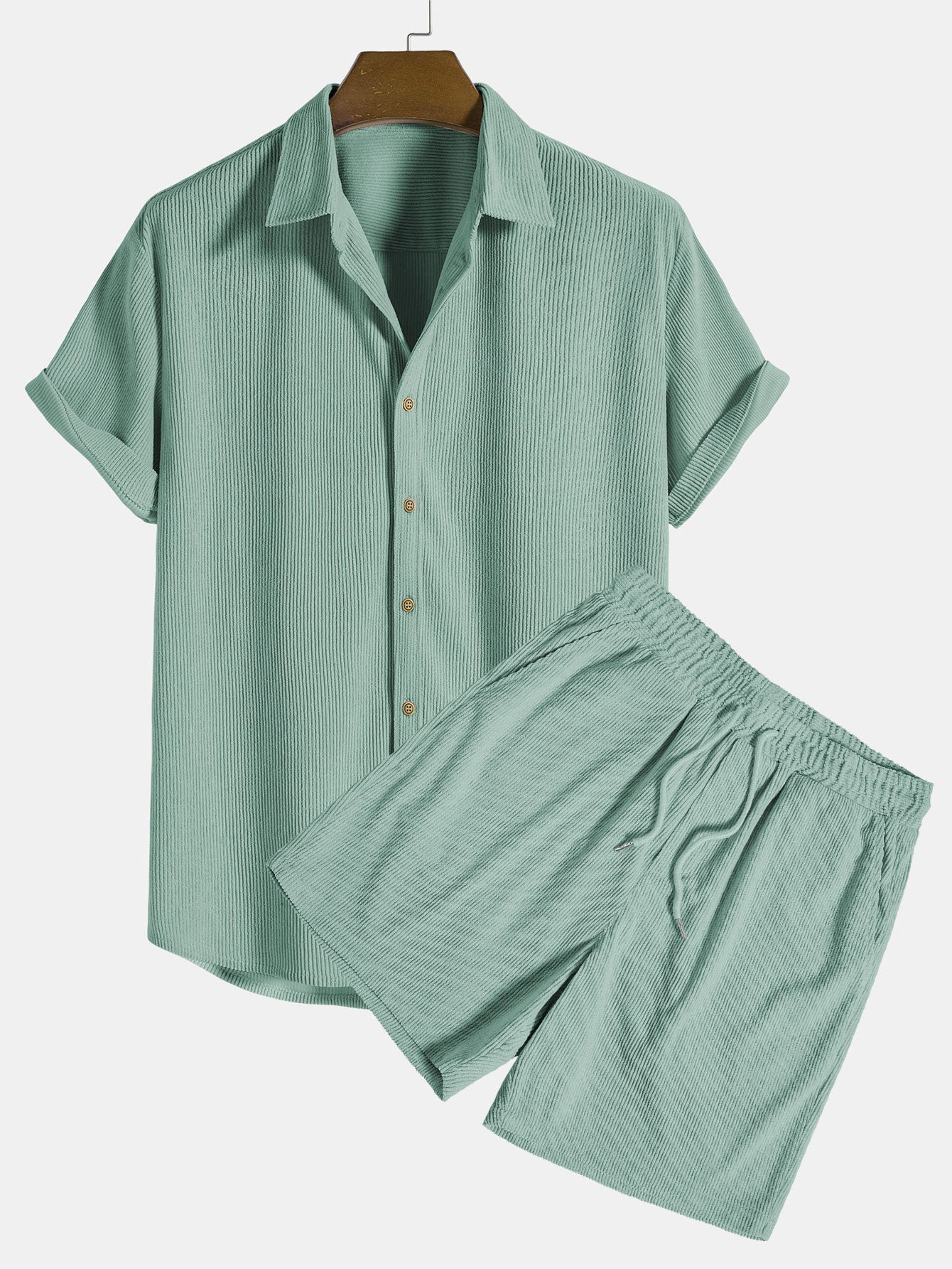 Men's light brown shirt and shorts co-ord summer set