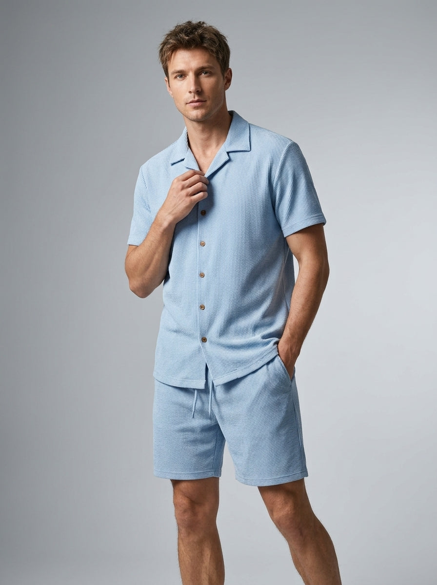 Men's black shirt and shorts co-ord summer set