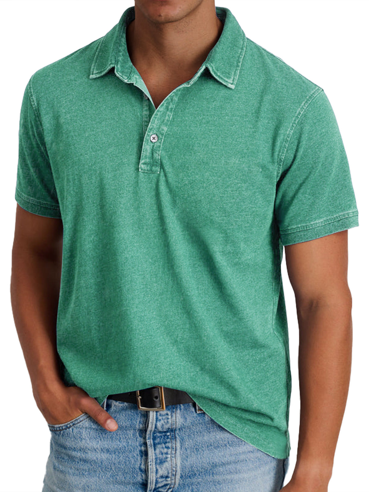 Men's blue vintage wash cotton polo shirt