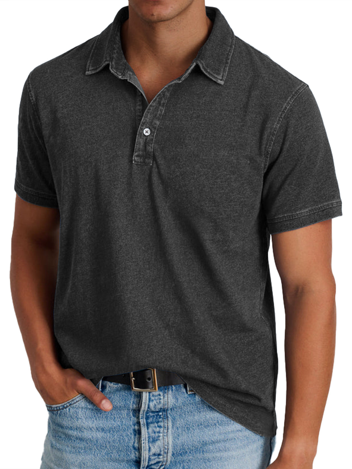 Men's blue vintage wash cotton polo shirt