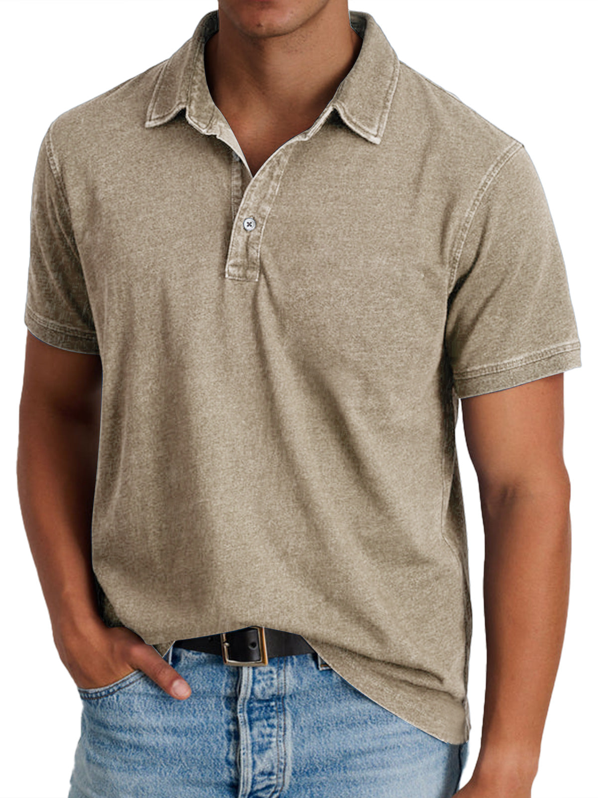 Men's blue vintage wash cotton polo shirt