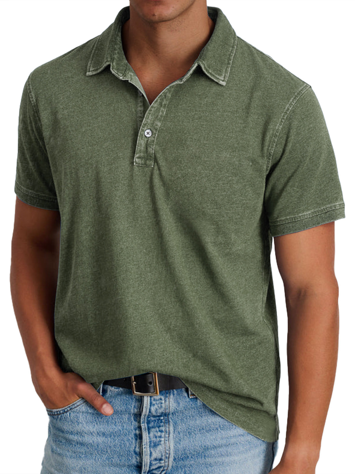 Men's blue vintage wash cotton polo shirt