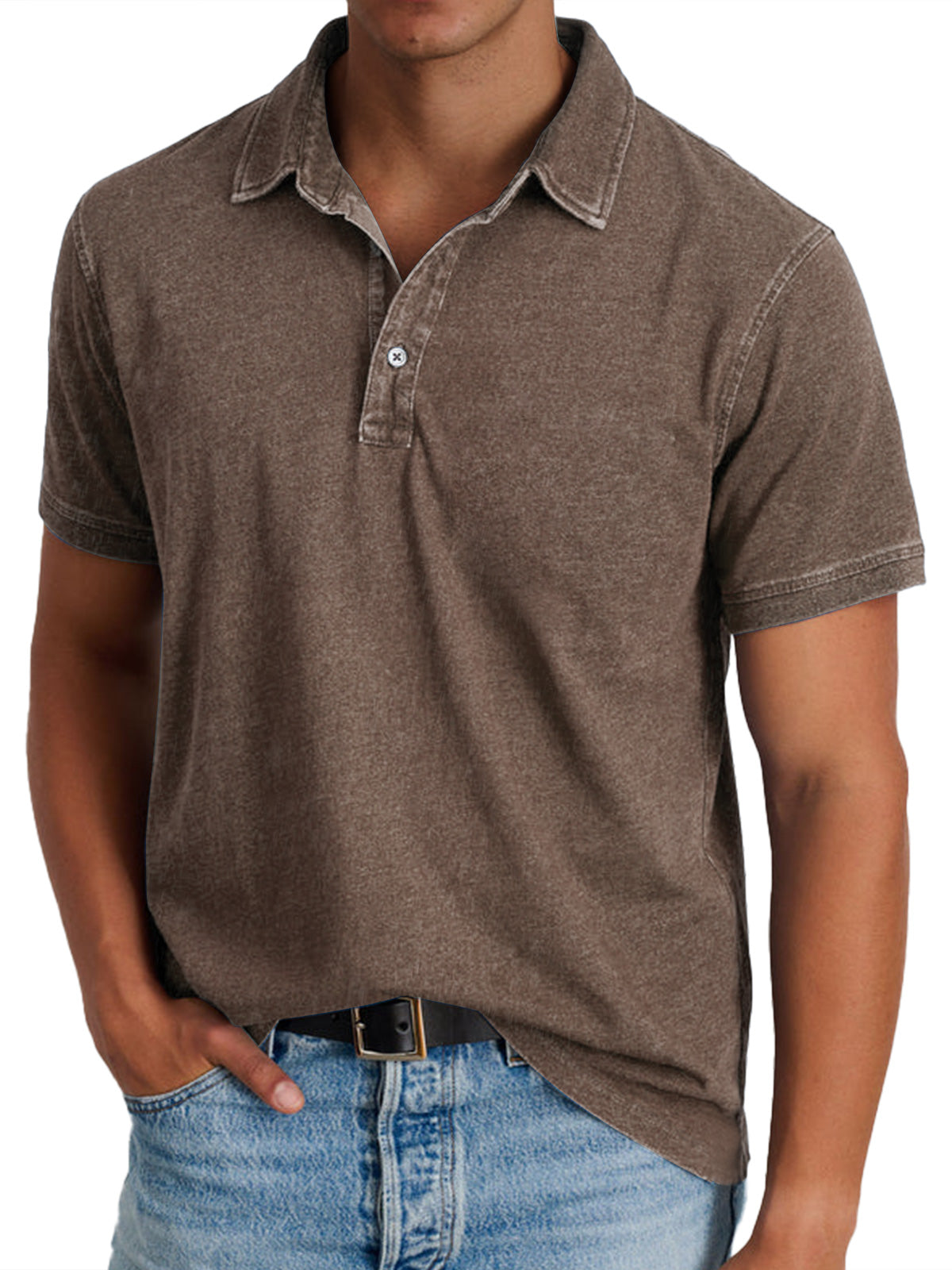 Men's green vintage wash cotton polo shirt