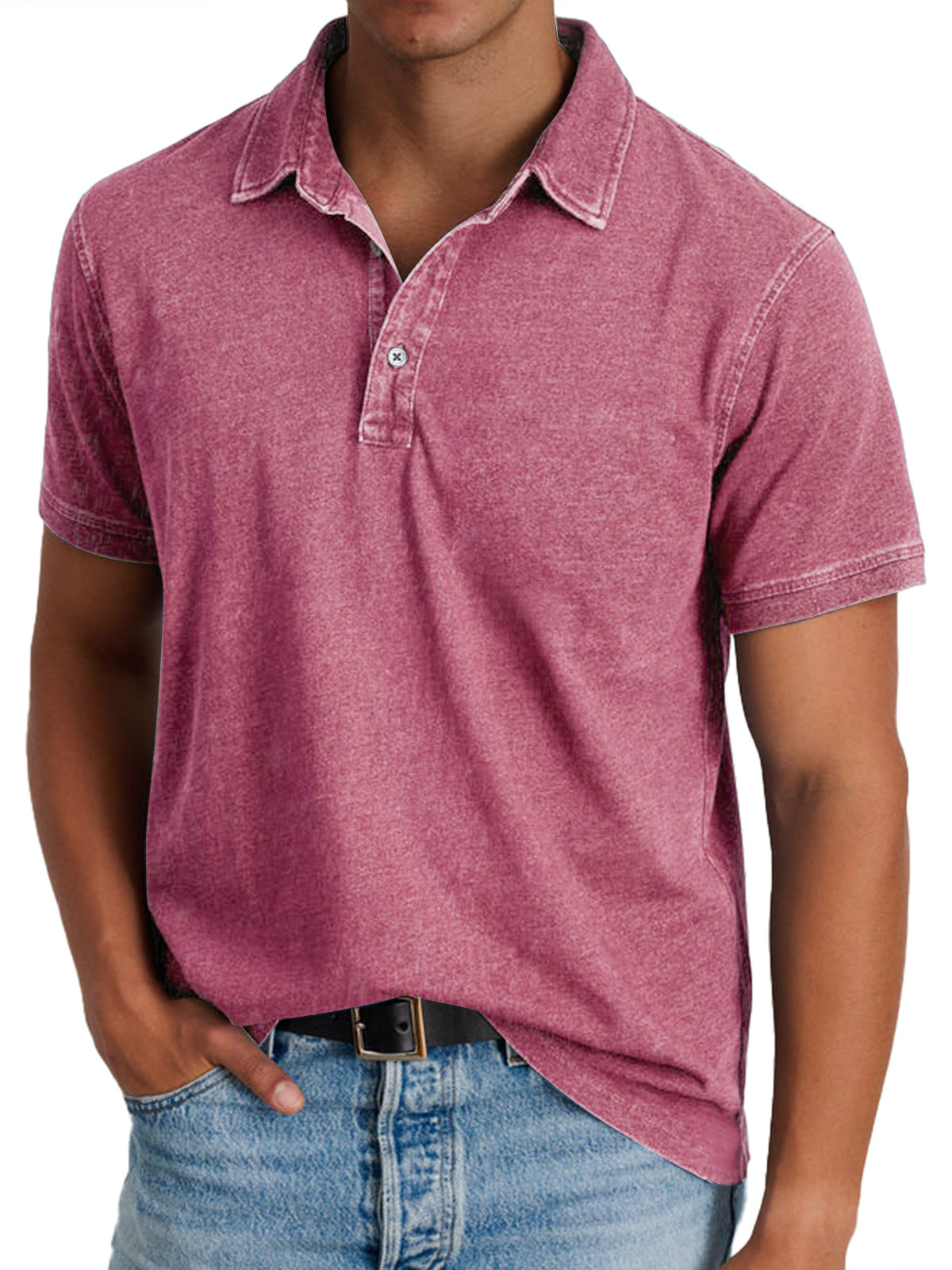 Men's green vintage wash cotton polo shirt