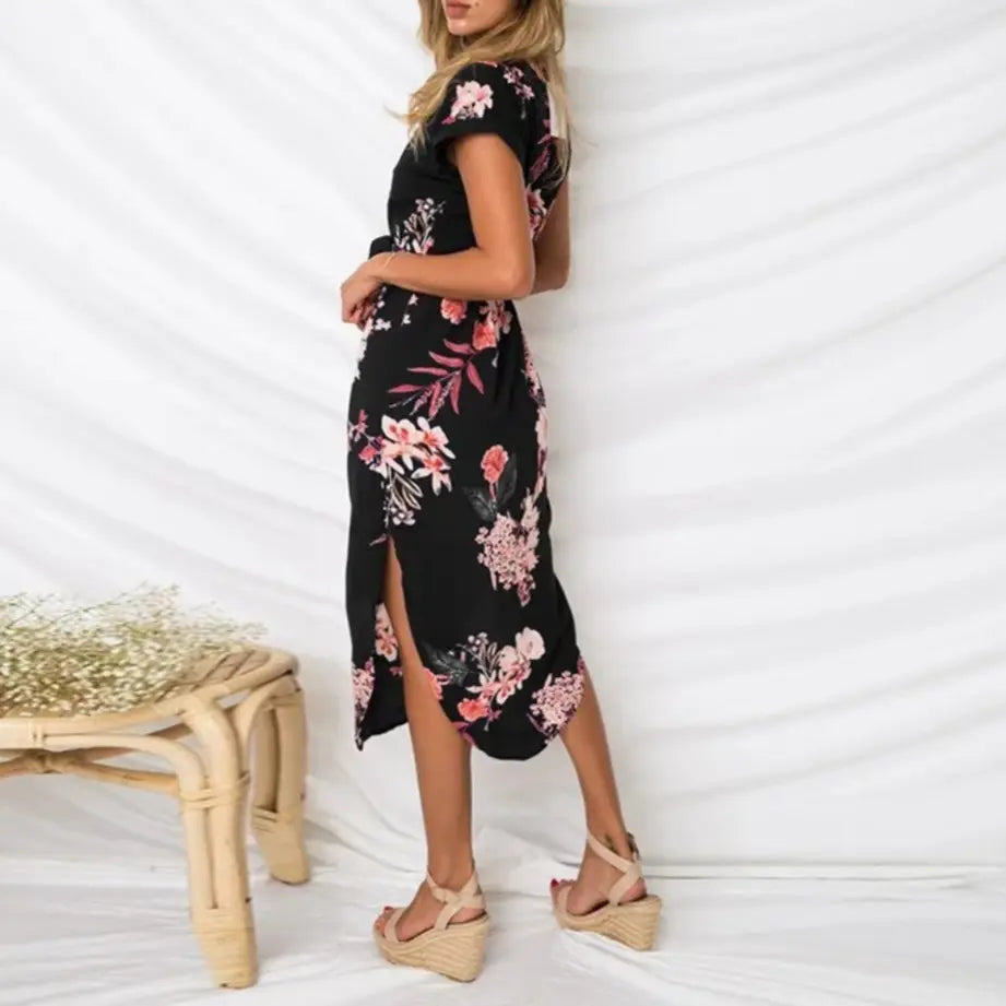 Lila | Floral Wrap Dress Collared Side Slit 2