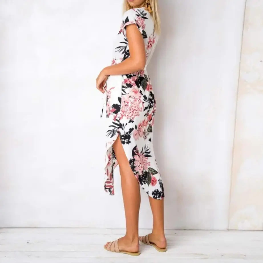 Lila | Floral Wrap Dress Collared Side Slit 5