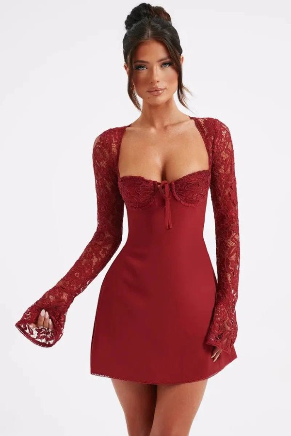 Women's white lace bodycon mini dress with long sleeves