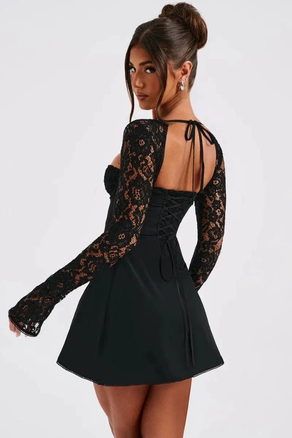 Women's gold lace bodycon mini dress with long sleeves