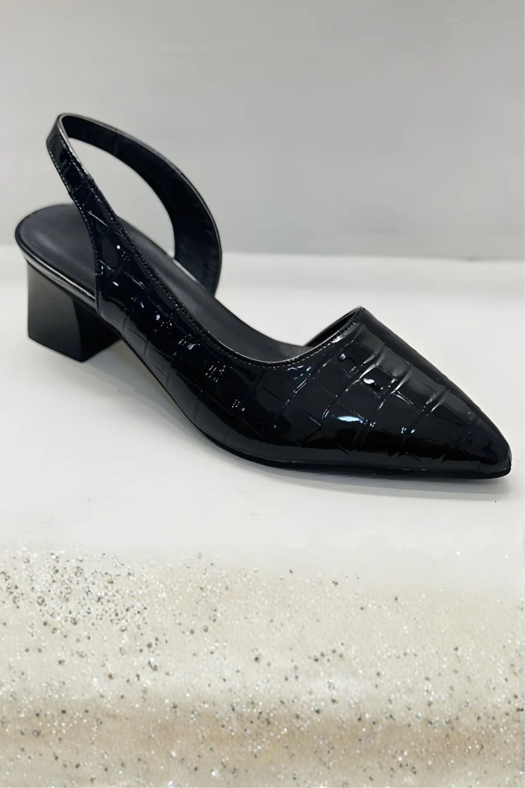 Women's pointed toe slingback court shoes with block heel