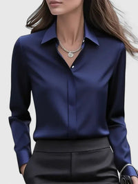 Women's Satin Shirt with Concealed Placket and Long Sleeves