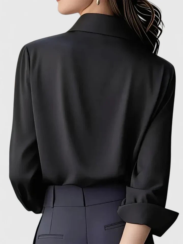 Women's white satin shirt with concealed placket and long sleeves