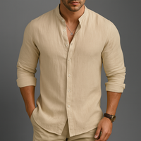 Men's Linen Band Collar Shirt - Grandad Summer Shirt