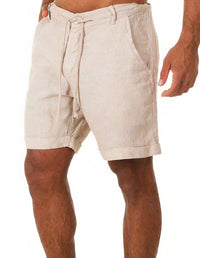Linen Shorts Cuffed Drawstring Mid-Length Casual