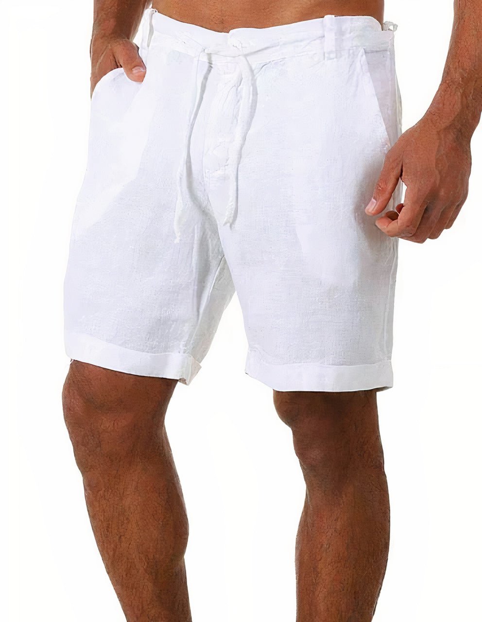 Linen Shorts Cuffed Drawstring Mid-Length Casual 4