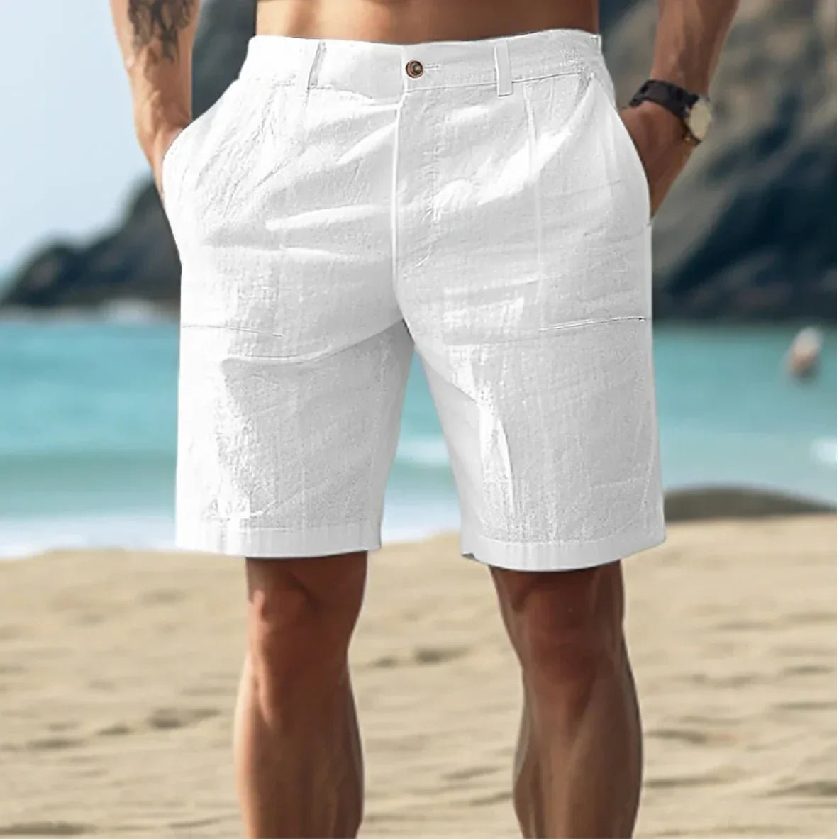 Linen Shorts Flat Front Casual Mid Length 0