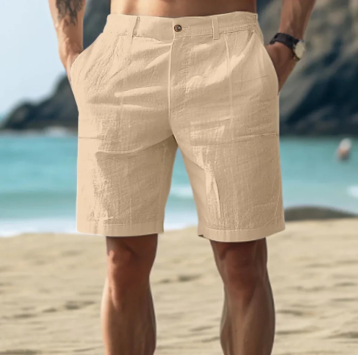 Linen Shorts Flat Front Casual Mid Length 1