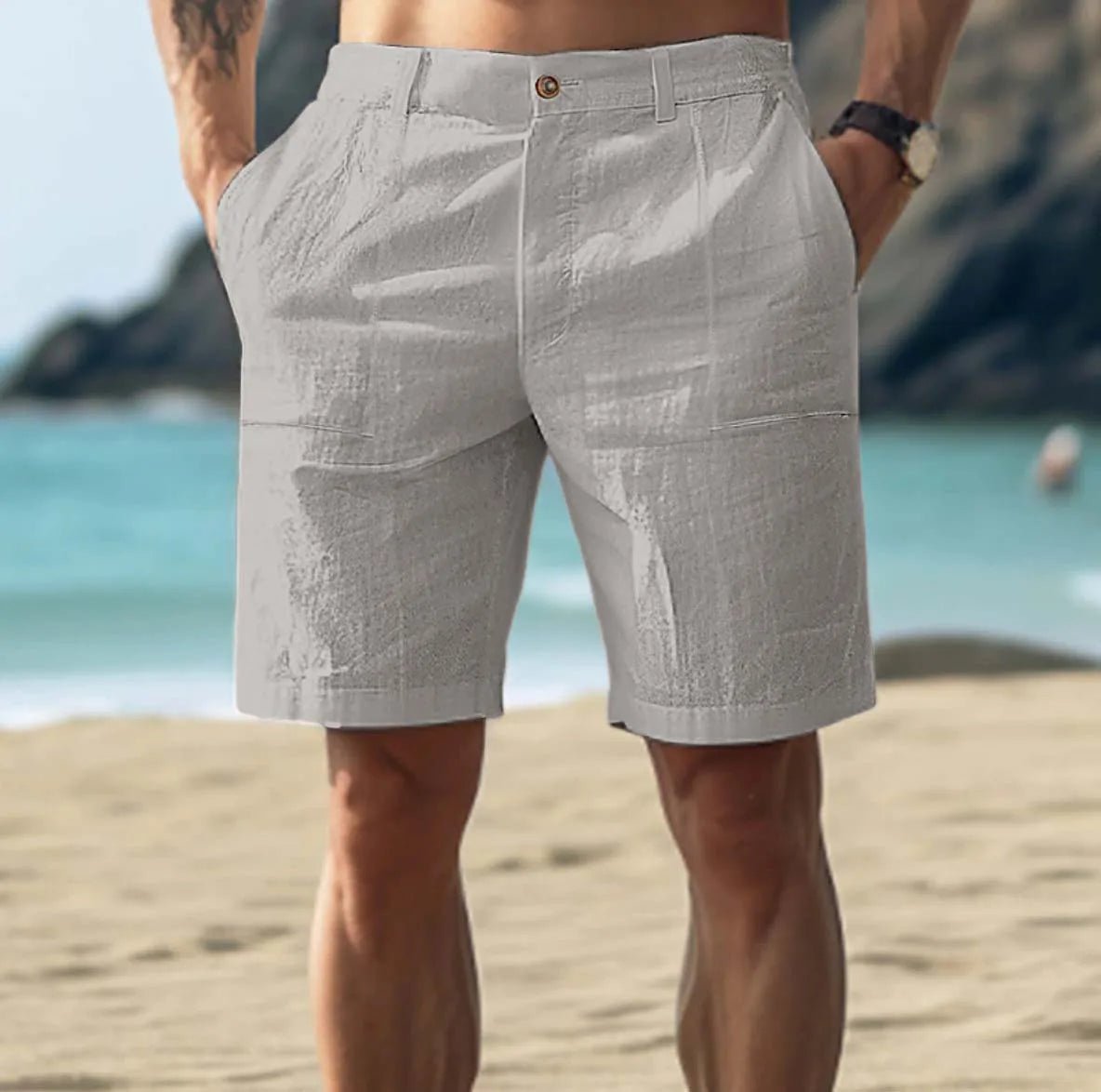 Linen Shorts Flat Front Casual Mid Length 2
