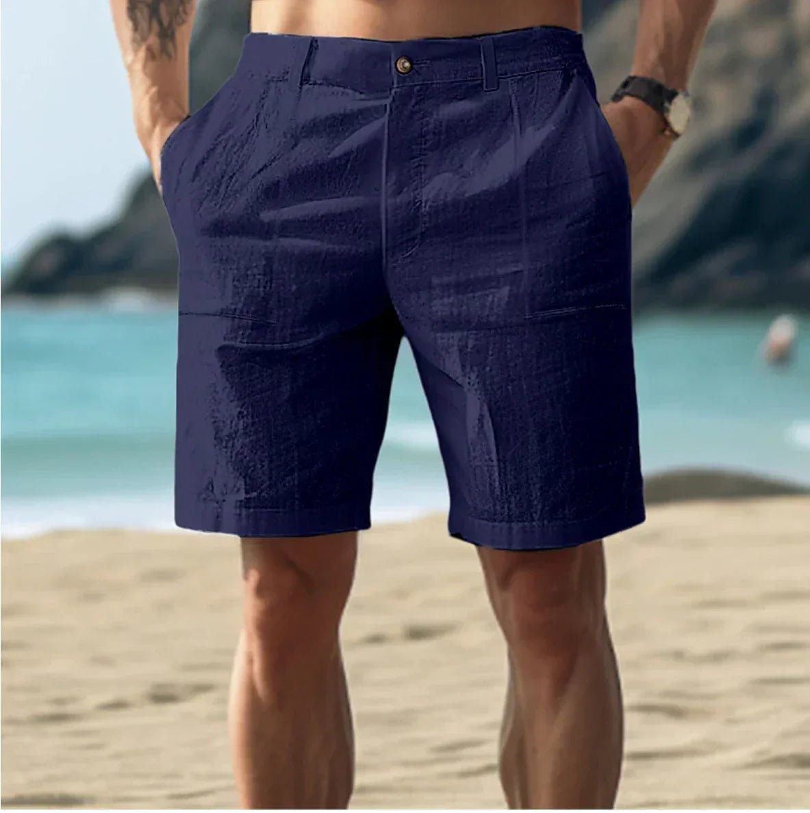 Linen Shorts Flat Front Casual Mid Length 3