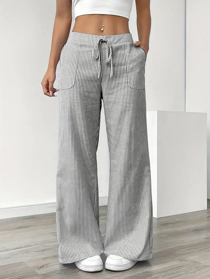 Linen Wide Leg Trousers With Pockets 3