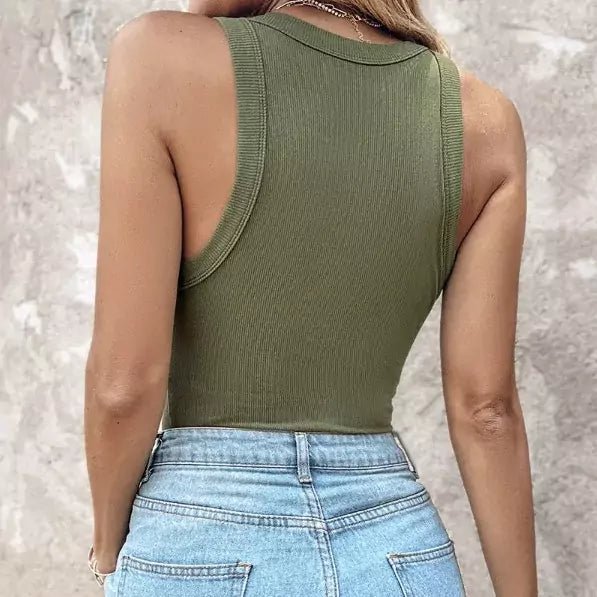 Women's brown stripe ribbed scoop-neck vest top