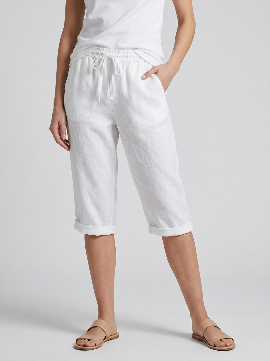 Women's orange wide-leg linen shorts with drawstring waist