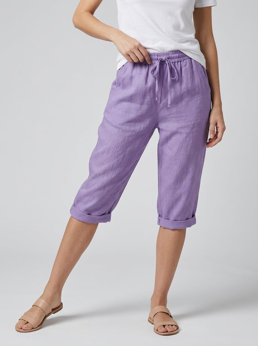 Women's orange wide-leg linen shorts with drawstring waist