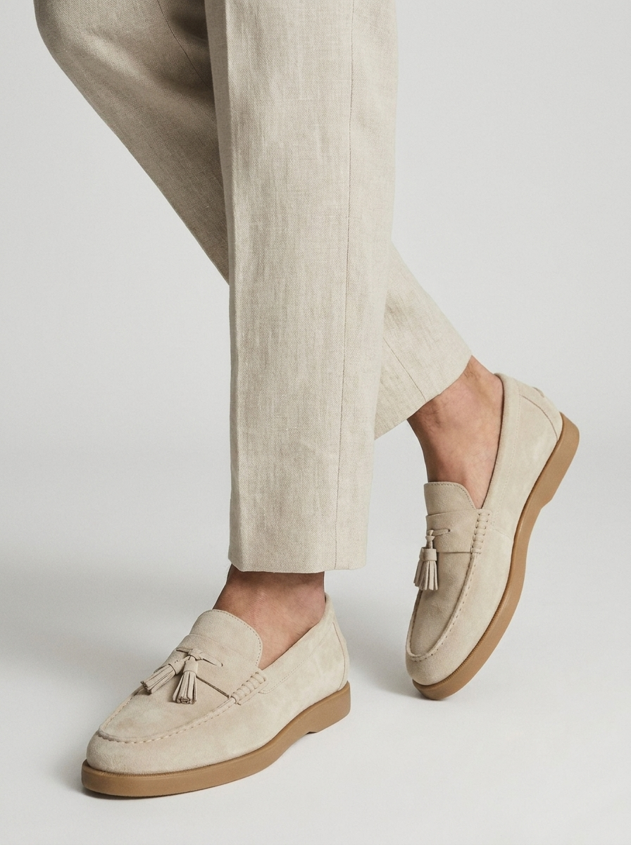 Suede Tassel Loafers with Slip-On Design