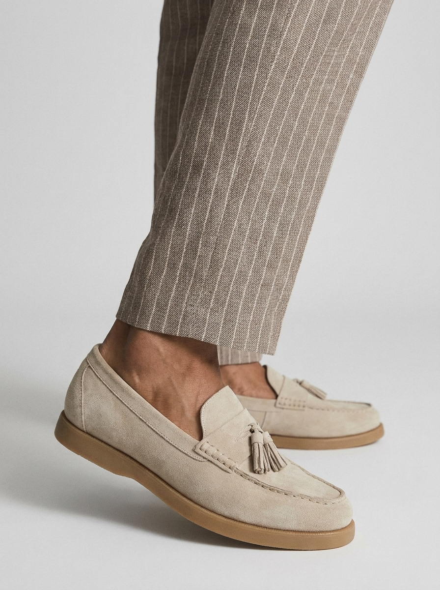 Suede Tassel Loafers with Slip-On Design