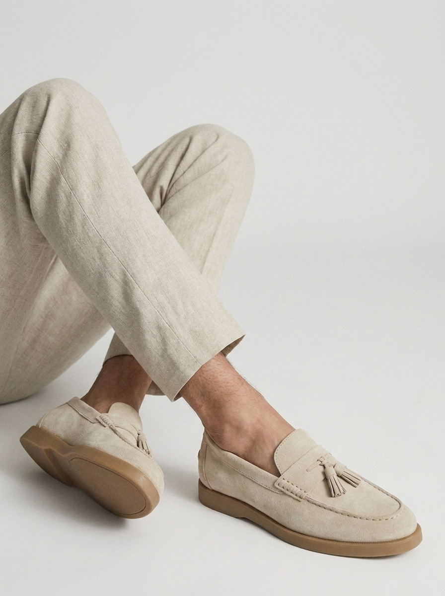 Suede Tassel Loafers with Slip-On Design