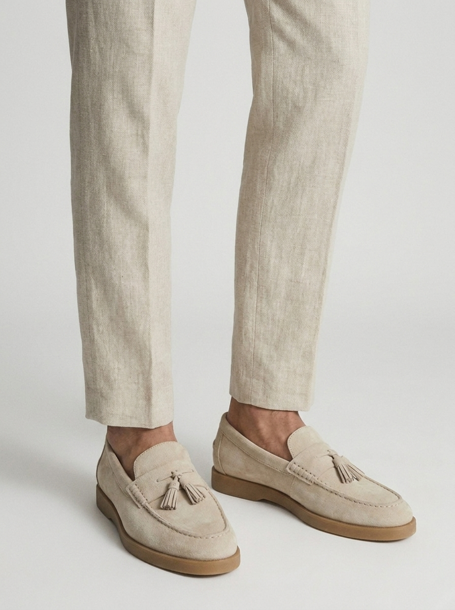 Suede Tassel Loafers with Slip-On Design