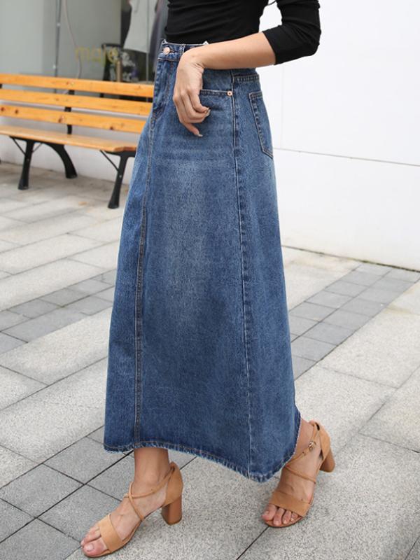 Luna | Long Denim Skirt High Waist Pockets 1